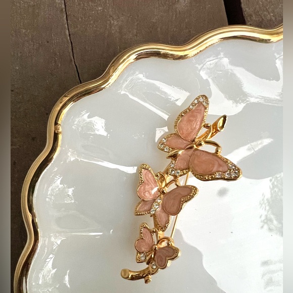 Jewelry - Vintage Enamel And Rhinestone Butterflies Brooch Pin